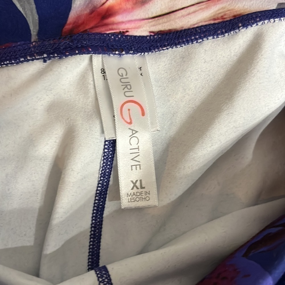 Guru Active Womens Leggings Pants Blue Floral Print Stretch Elastic Waist Sz XL - Picture 5 of 10